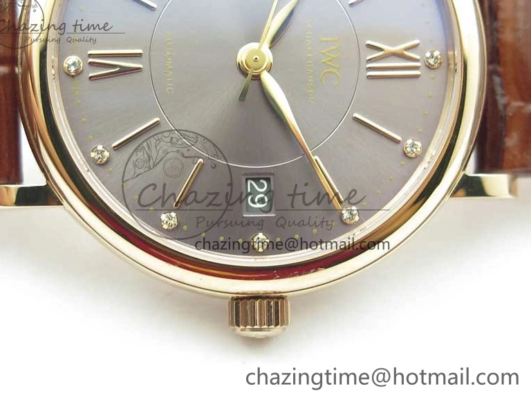 MIROTIME 1226 Portofino 37mm RG V7F 1:1 Best Edition Gray Dial on Deep Brown Leather Strap A SunProtective 7090